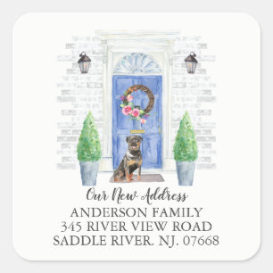 Adesivo Quadrado Rottweiler Blue Door New Address Label Stick