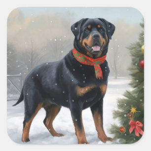 Adesivo Quadrado Rottweiler Cachorro na Neve