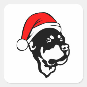 Adesivo Quadrado Rottweiler Cachorro vestindo Natal Vermelho Chapéu