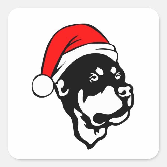 Adesivo Quadrado Rottweiler Cachorro vestindo Natal Vermelho Chapéu (Frente)