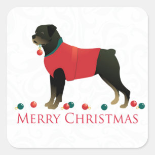 Adesivo Quadrado Rottweiler Design de Natal Feliz