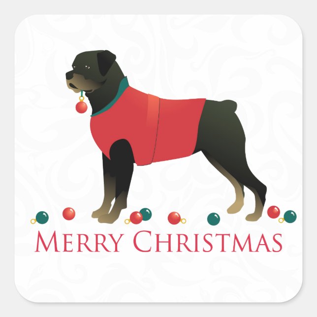 Adesivo Quadrado Rottweiler Design de Natal Feliz (Frente)