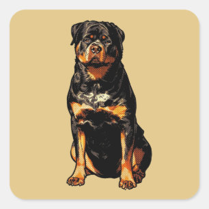 Adesivo Quadrado Rottweiler Pop Art Estilo Quadrinhos Meios-Tons Ca