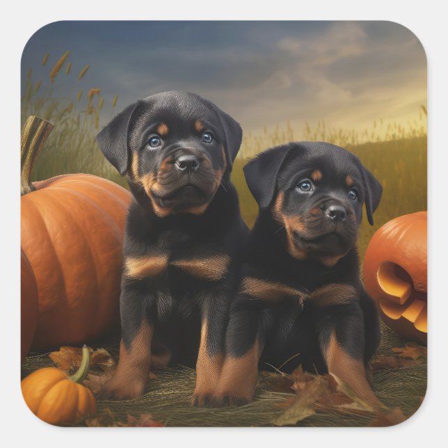 Adesivo Quadrado Rottweiler Puppy Autumn - Pumpkin (Frente)