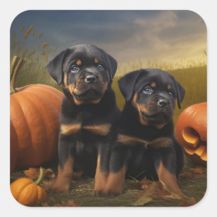 Adesivo Quadrado Rottweiler Puppy Autumn - Pumpkin