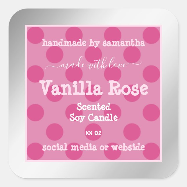 Adesivo Quadrado Rotulagem de empacotamento de produto prata rosa p (Frente)