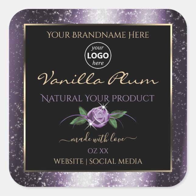 Adesivo Quadrado Rotulagem de produto preto púrpura com brilho suav (Frente)