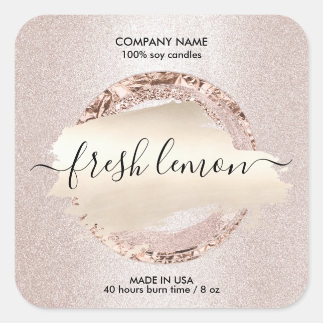 Adesivo Quadrado Rotulagem de velas - brilho rosa-rosado moderno (Frente)