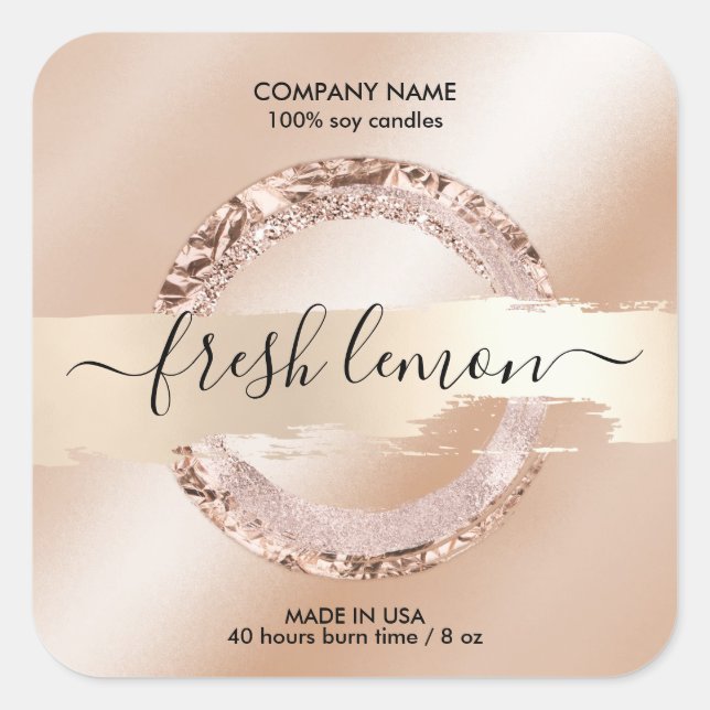 Adesivo Quadrado Rotulagem de velas - brilho rosa-rosado moderno (Frente)