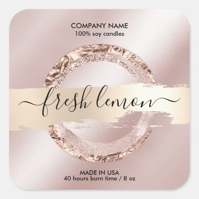 Adesivo Quadrado Rotulagem de velas - brilho rosa-rosado moderno (Frente)