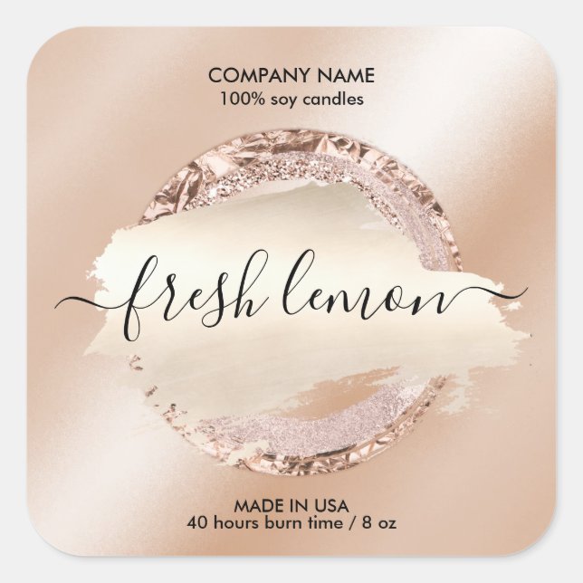Adesivo Quadrado Rotulagem de velas - brilho rosa-rosado moderno (Frente)
