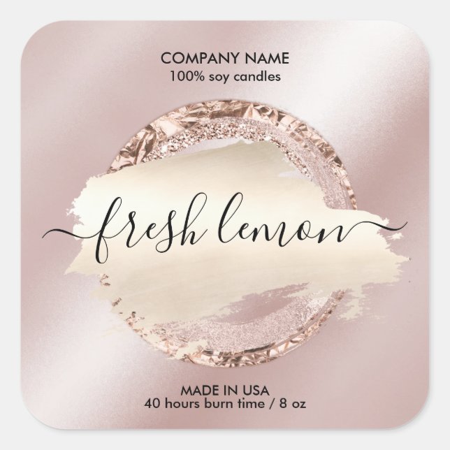 Adesivo Quadrado Rotulagem de velas - brilho rosa-rosado moderno (Frente)