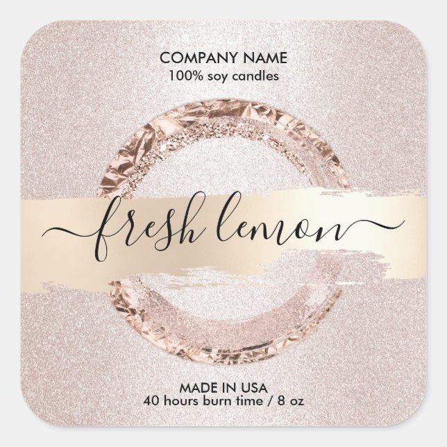 Adesivo Quadrado Rotulagem de velas - brilho rosa-rosado moderno (Frente)
