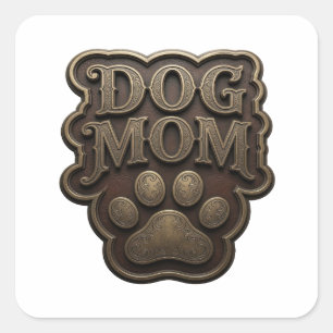 Adesivo Quadrado Rótulo alegre dourado de MÃE DE CACHORRO Design