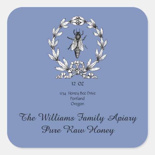 Adesivo Quadrado Rótulo Apiário de Mel de Honeybee Honey Jar | Mel  (Frente)