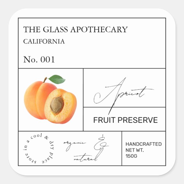 Adesivo Quadrado Rótulo Apothecary Apricot (Frente)