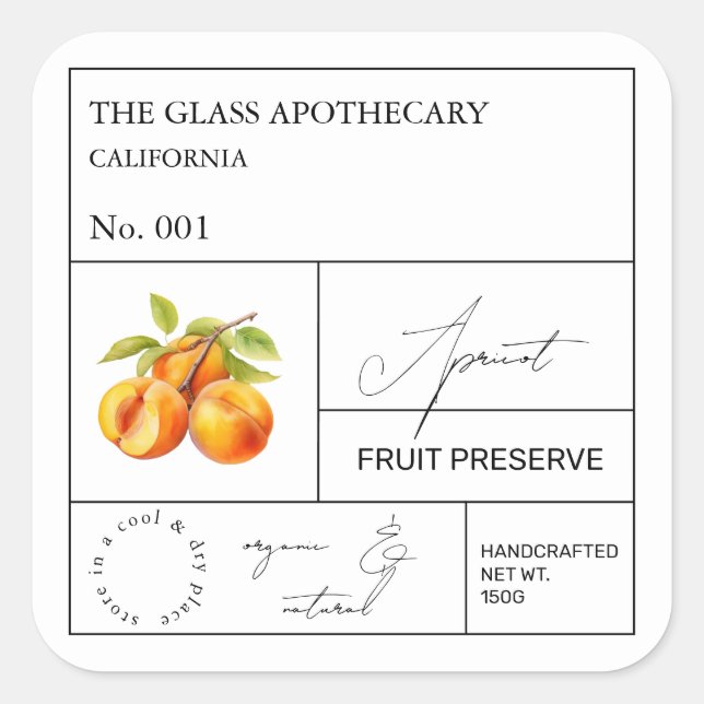Adesivo Quadrado Rótulo Apothecary Apricot (Frente)