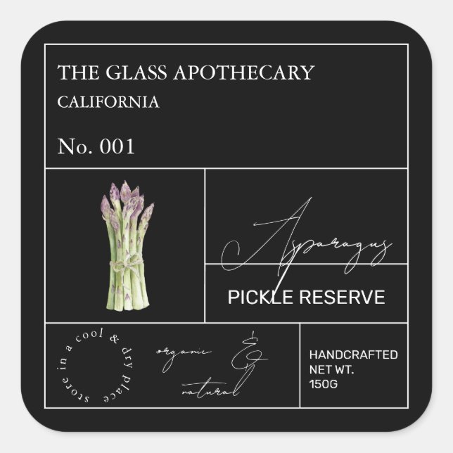 Adesivo Quadrado Rótulo Apothecary Asparagus (Frente)
