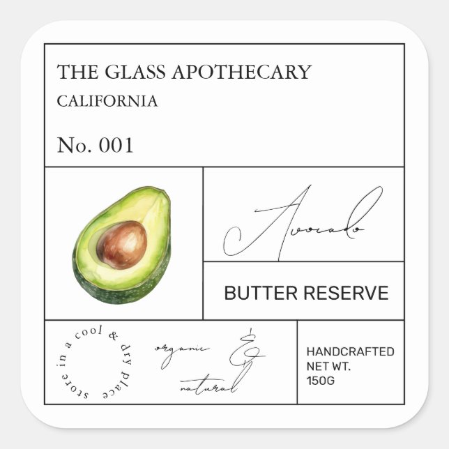 Adesivo Quadrado Rótulo Apothecary Avocado (Frente)
