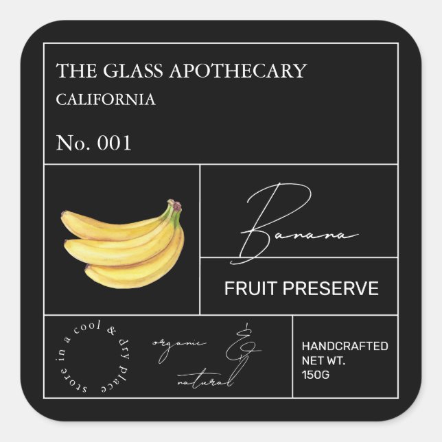 Adesivo Quadrado Rótulo Apothecary Banana (Frente)