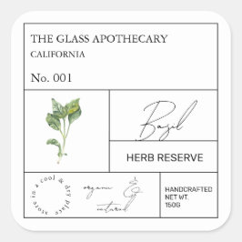 Adesivo Quadrado Rótulo Apothecary Basil