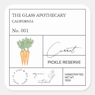 Adesivo Quadrado Rótulo Apothecary Carrot