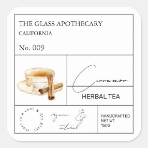 Adesivo Quadrado Rótulo Apothecary Cinnamon Herbal Tea