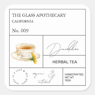 Adesivo Quadrado Rótulo Apothecary Dandelion Herbal Tea