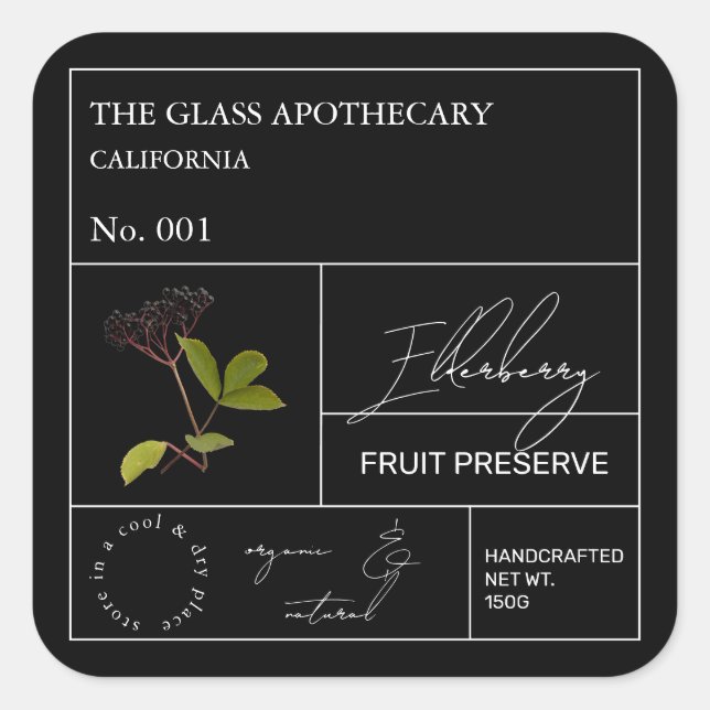 Adesivo Quadrado Rótulo Apothecary Elderberry (Frente)