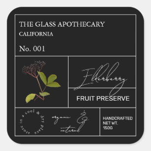 Adesivo Quadrado Rótulo Apothecary Elderberry