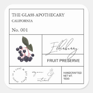 Adesivo Quadrado Rótulo Apothecary Elderberry