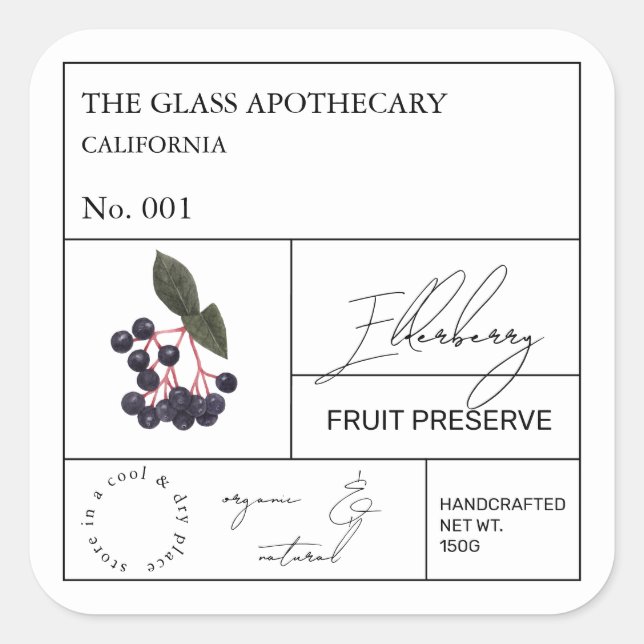 Adesivo Quadrado Rótulo Apothecary Elderberry (Frente)