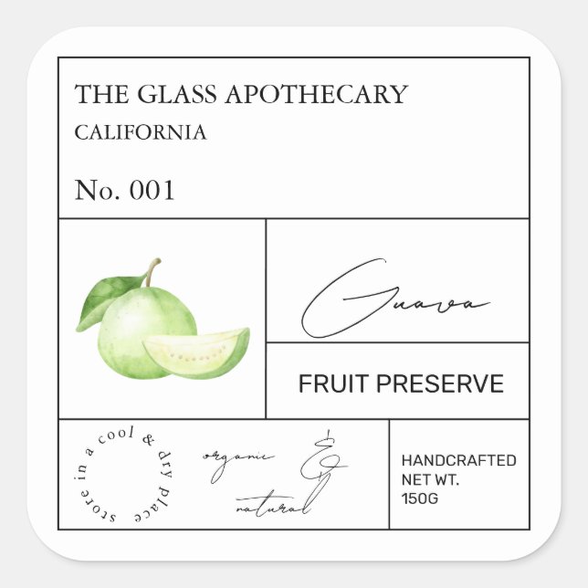 Adesivo Quadrado Rótulo Apothecary Guava (Frente)