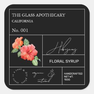 Adesivo Quadrado Rótulo Apothecary Hibiscus