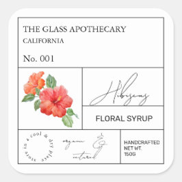 Adesivo Quadrado Rótulo Apothecary Hibiscus