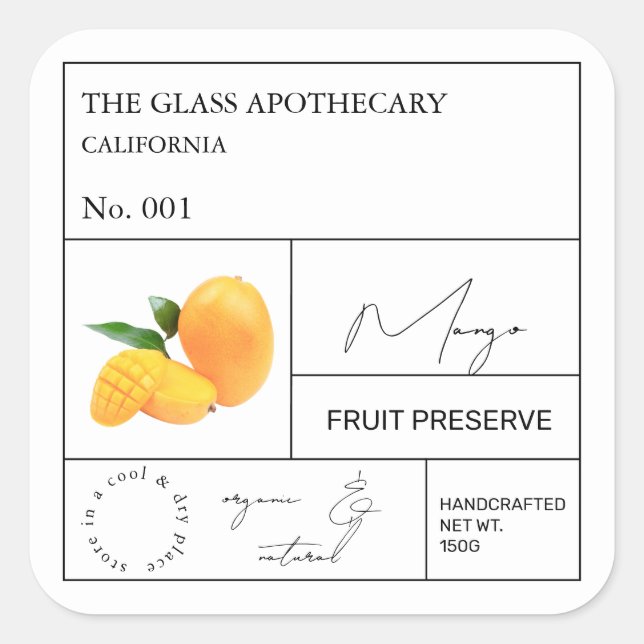 Adesivo Quadrado Rótulo Apothecary Mango (Frente)
