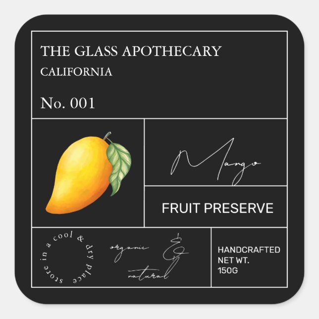 Adesivo Quadrado Rótulo Apothecary Mango (Frente)