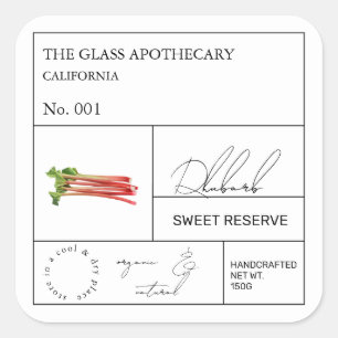 Adesivo Quadrado Rótulo Apothecary Rhubarb