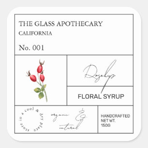 Adesivo Quadrado Rótulo Apothecary Rosehip