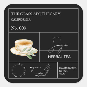 Adesivo Quadrado Rótulo Apothecary Sage Herbal Tea