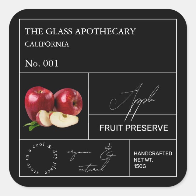 Adesivo Quadrado Rótulo Apple Apothecary (Frente)