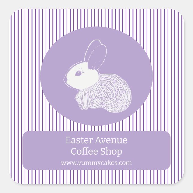 Adesivo Quadrado Rótulo Comercial do Coelhinho de Páscoa em Strips  (Frente)