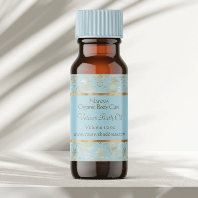 Adesivo Quadrado Rótulo cosmético de folha azul clara e dourada 4 (Criador carregado)