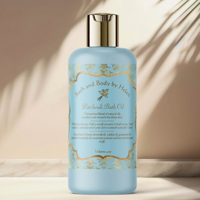 Adesivo Quadrado Rótulo cosmético de folha azul clara e dourada 5 (Criador carregado)