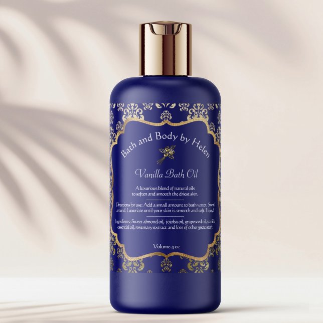 Adesivo Quadrado Rótulo cosmético para sabão azul damasco e folha d (Criador carregado)