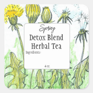 Adesivo Quadrado Rótulo da mistura Dandelion Herb Tea Primavera Det