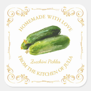 Adesivo Quadrado Rótulo da Praça da Pickle do Zucchini Homemade