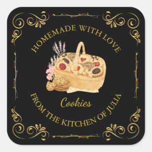 Adesivo Quadrado Rótulo da Praça de Cookies Homemados da Vintage em
