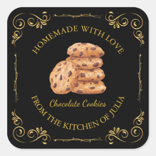 Adesivo Quadrado Rótulo da Praça de Cookies Homemados da Vintage em
