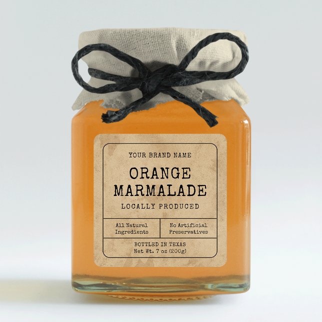 Adesivo Quadrado Rótulo da Praça do Pequeno Emperramento de Mel em  (Rustic brown paper effect small square jar labels with vintage fonts & minimalist layout)